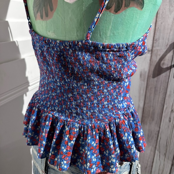 Patrons of Peace BlueKeyhole Cut Out Ruffle Tank Top, Small - Picture 4 of 5